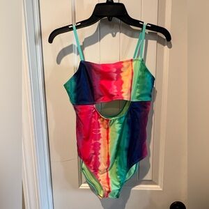 NWOT Roatan rainbow colors pink, orange, blue, green Tie-Dye Swimsuit girl’s XL
